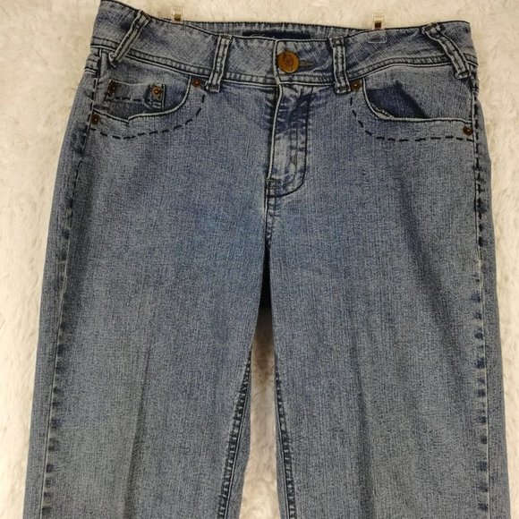 Duplex Womens Jeans Straight Leg Blue Denim Medium Wash Mid Rise Stitching 10 - Picture 3 of 12